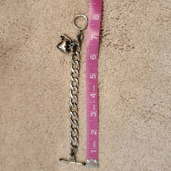 Juicy Couture Puffy Crystal Heart and J Charm Bracelet in Silvertone with Toggle - Picture 3 of 3